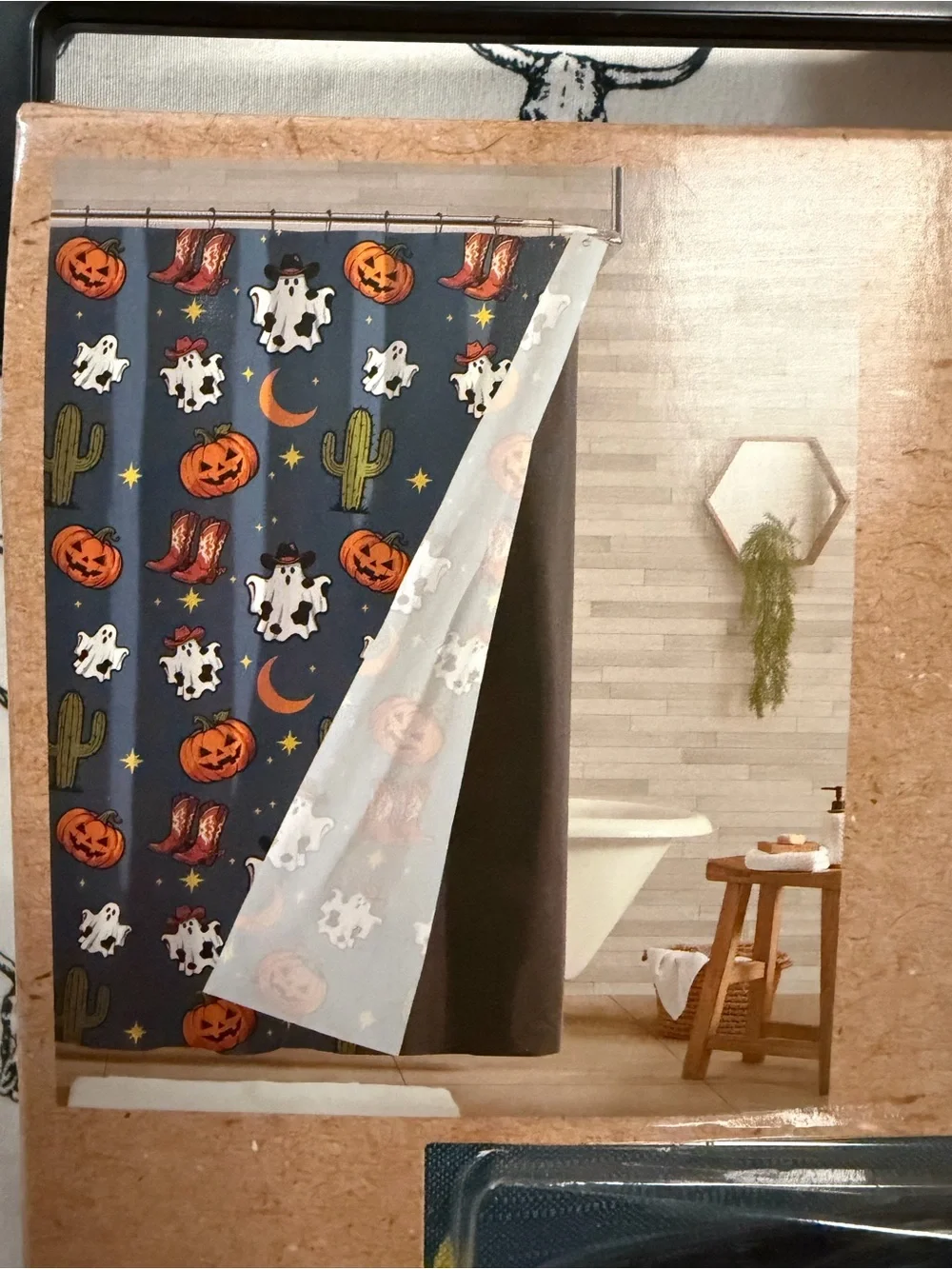Wrangler Navy Blue Halloween Shower Curtain Set